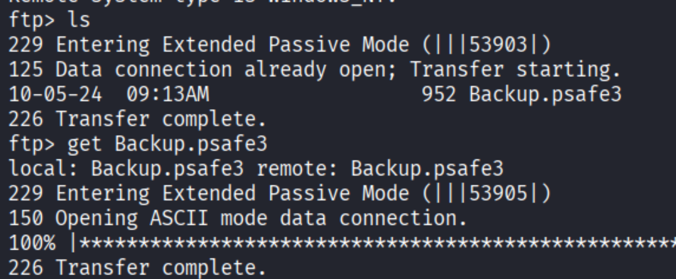FTP listing and downloading Backup.psafe3