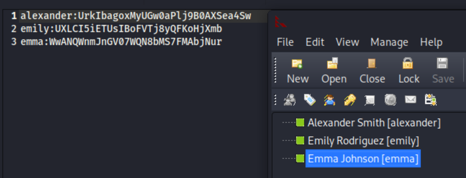 Credentials from psafe3: alexander, emily, emma