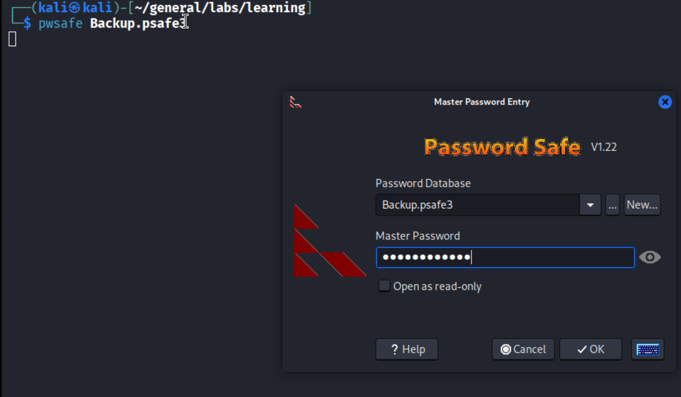 pwsafe GUI unlocked with master password
