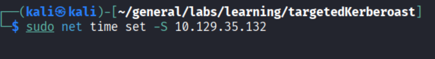 sudo net time set to sync clock with DC