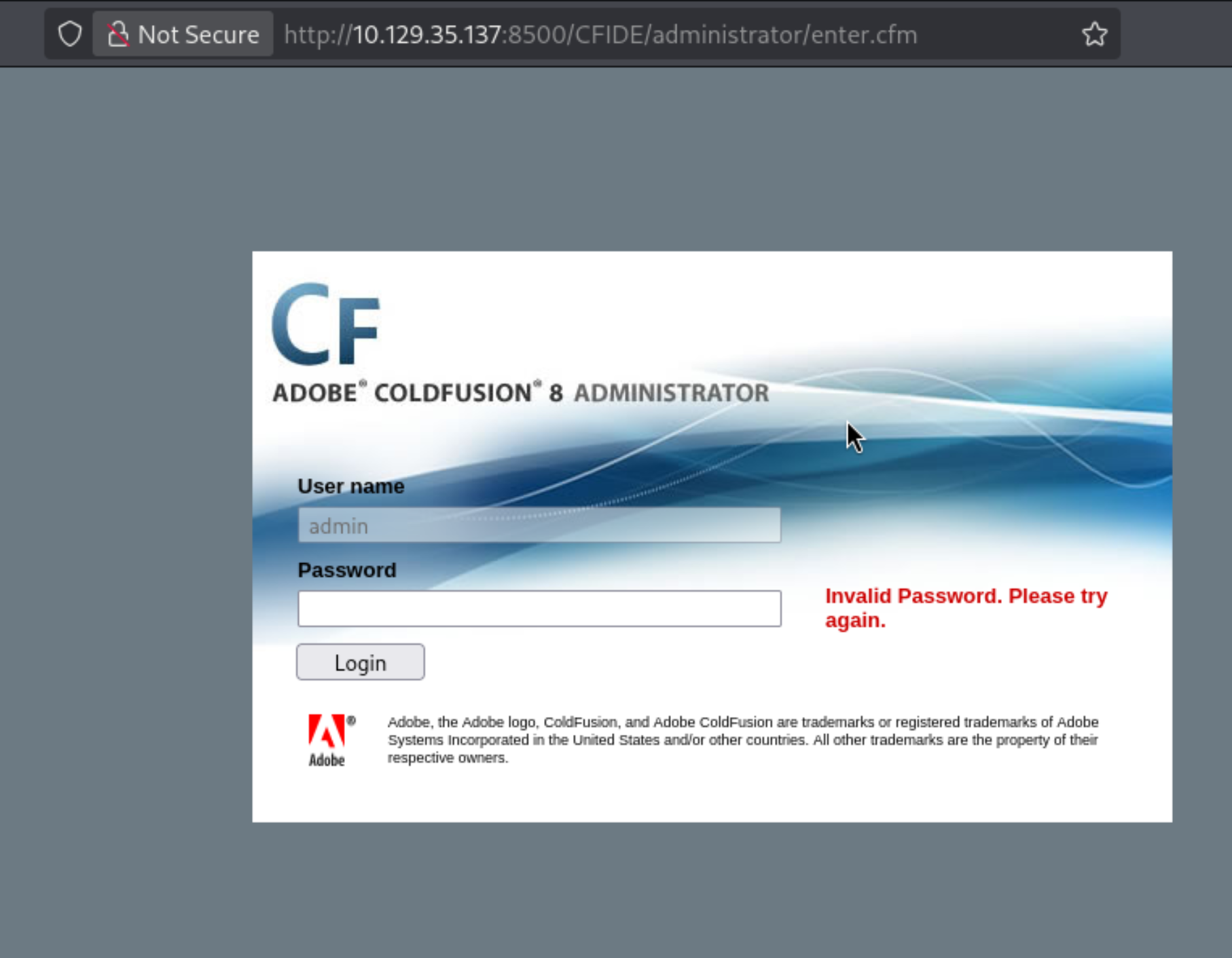 ColdFusion 8 Administrator login page