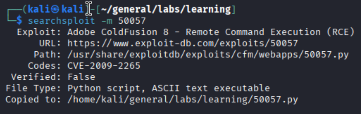 searchsploit -m mirroring exploit 50057