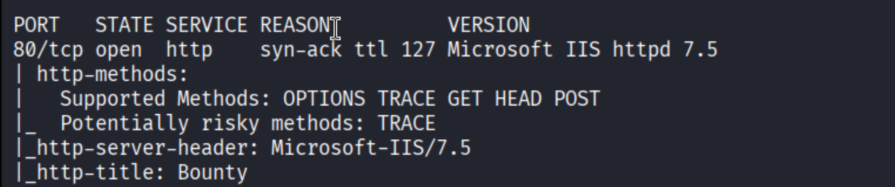 Nmap showing IIS 7.5 on port 80