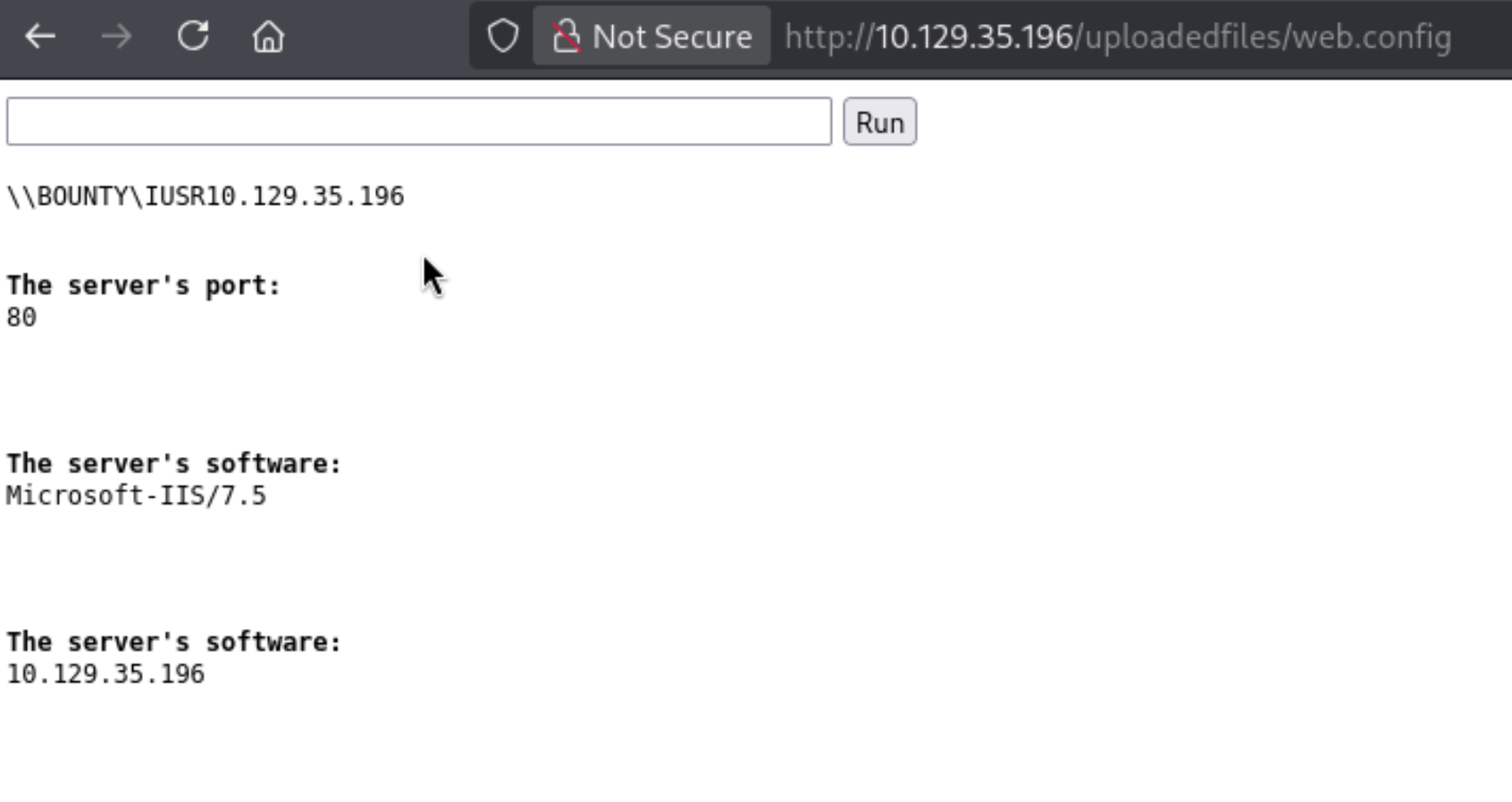 web.config executing as a webshell showing server info