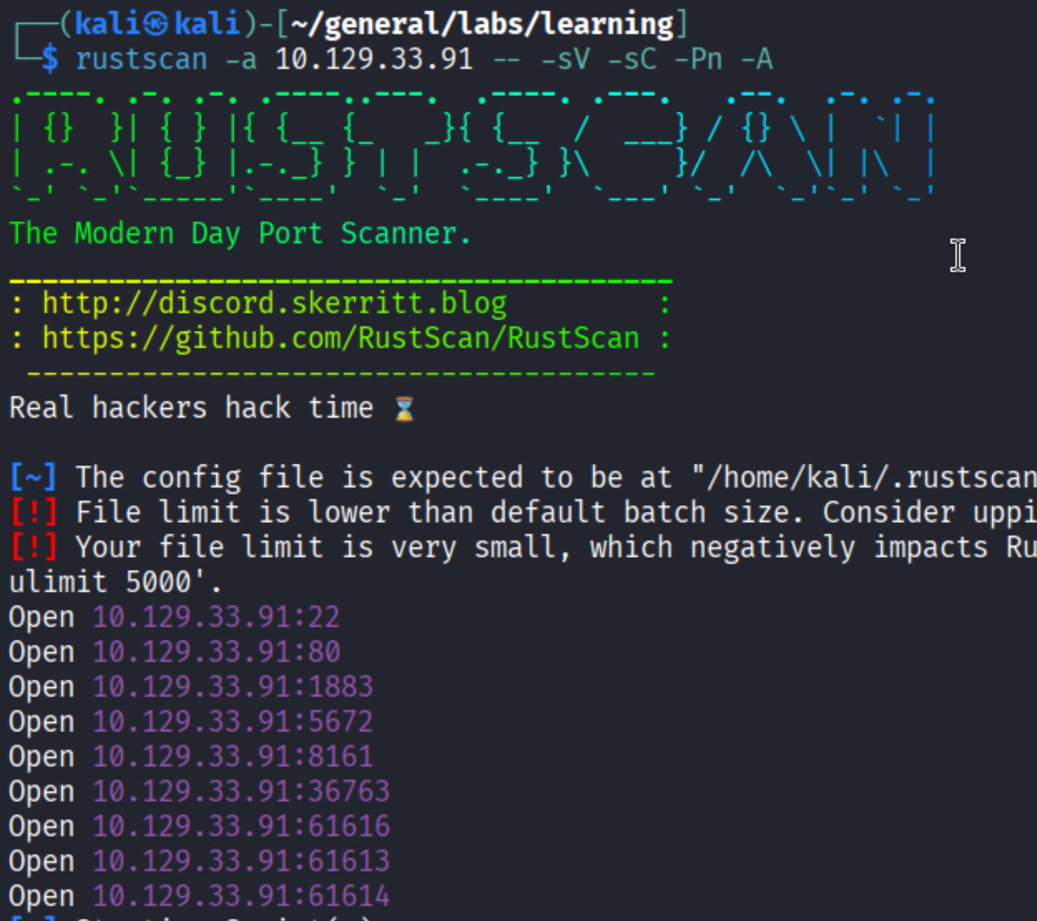 Rustscan initial scan