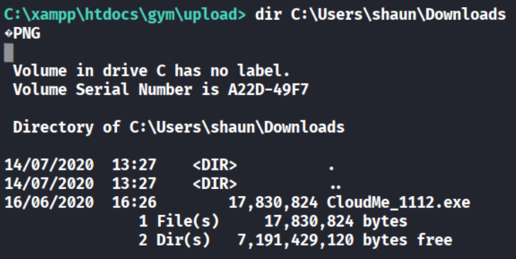 dir showing CloudMe_1112.exe, 17.8 MB