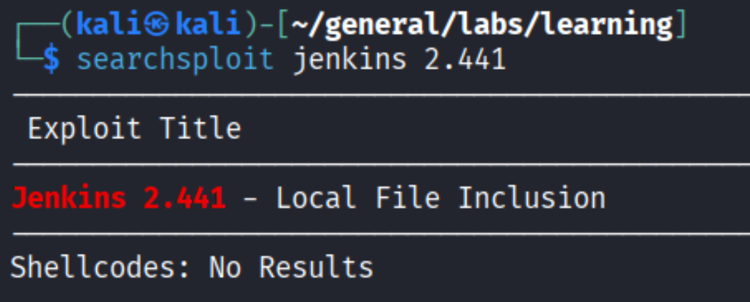 searchsploit finding Jenkins 2.441 LFI