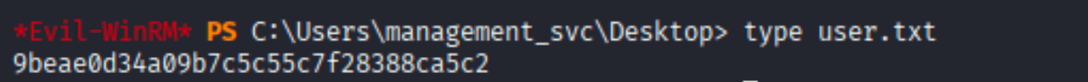 user.txt flag on management_svc desktop
