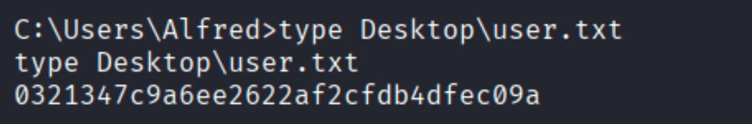 user.txt flag on Alfred's desktop