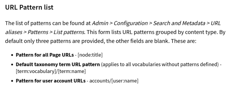 Backdrop URL pattern list showing accounts/user:name