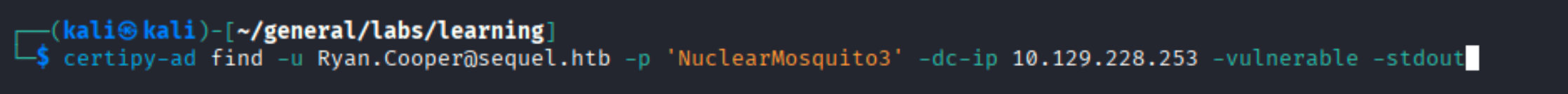 certipy-ad find command against sequel.htb