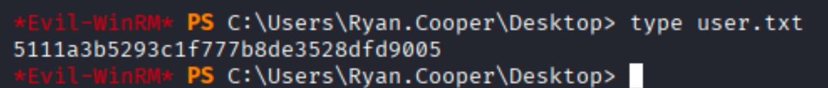 user.txt flag on Ryan.Cooper's Desktop