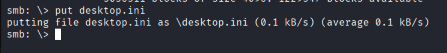 smbclient putting desktop.ini to the Shared share showing successful upload