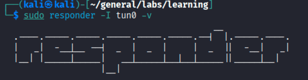 sudo responder -I tun0 -v starting the Responder NTLM capture server