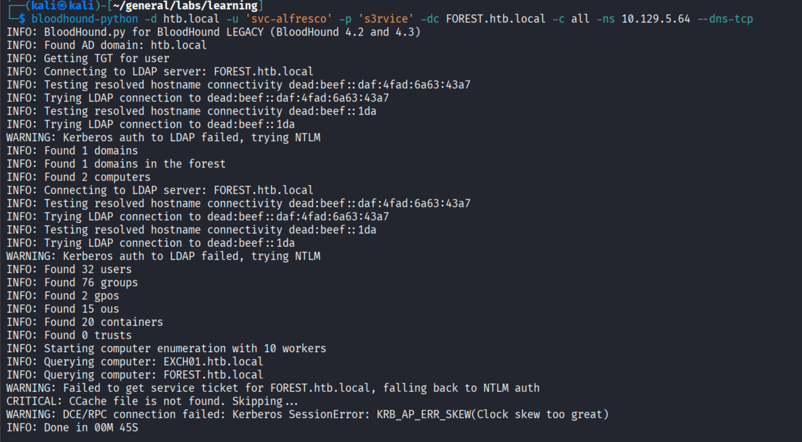 BloodHound-python collecting Active Directory data from the domain controller