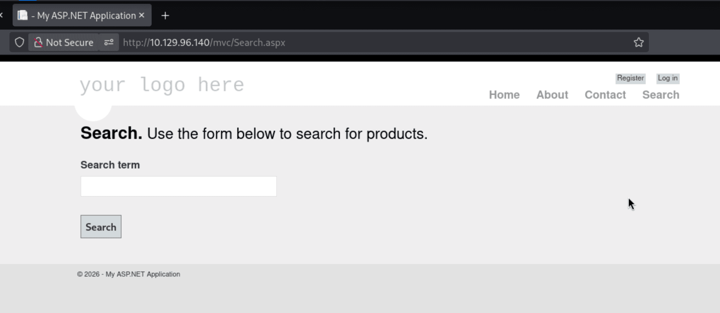 ASP.NET MVC application search page at /mvc/Search.aspx