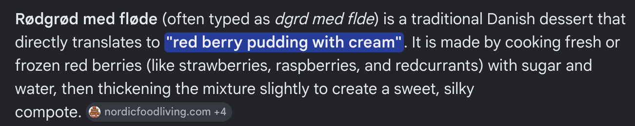 Google showing Rodgrod med flode