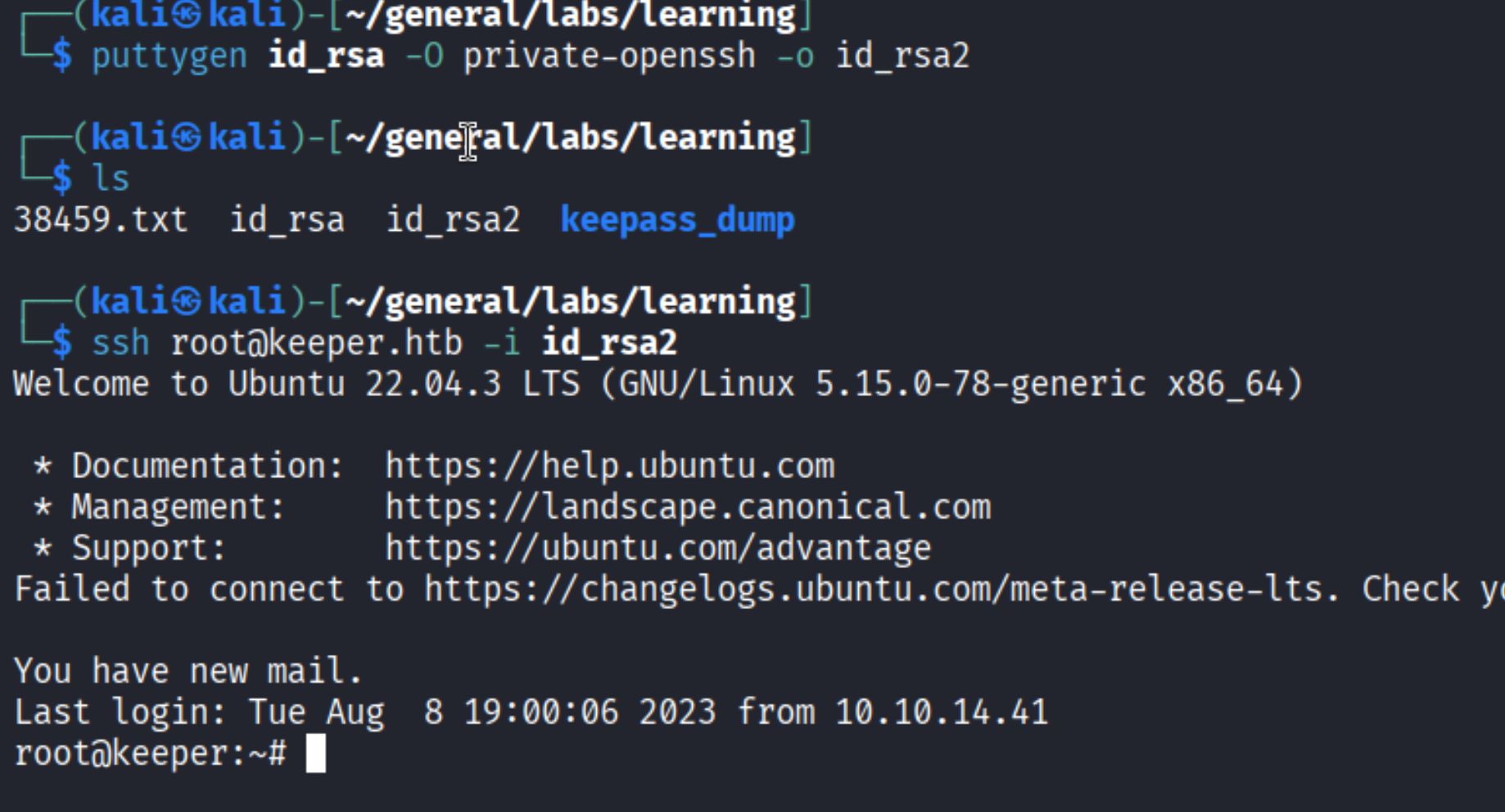 puttygen conversion and root SSH login