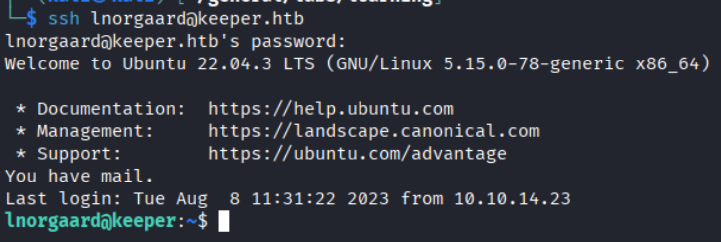 SSH login as lnorgaard