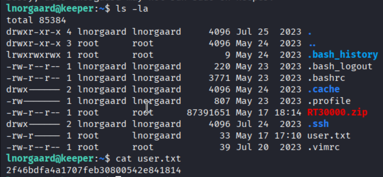Home directory listing and user.txt