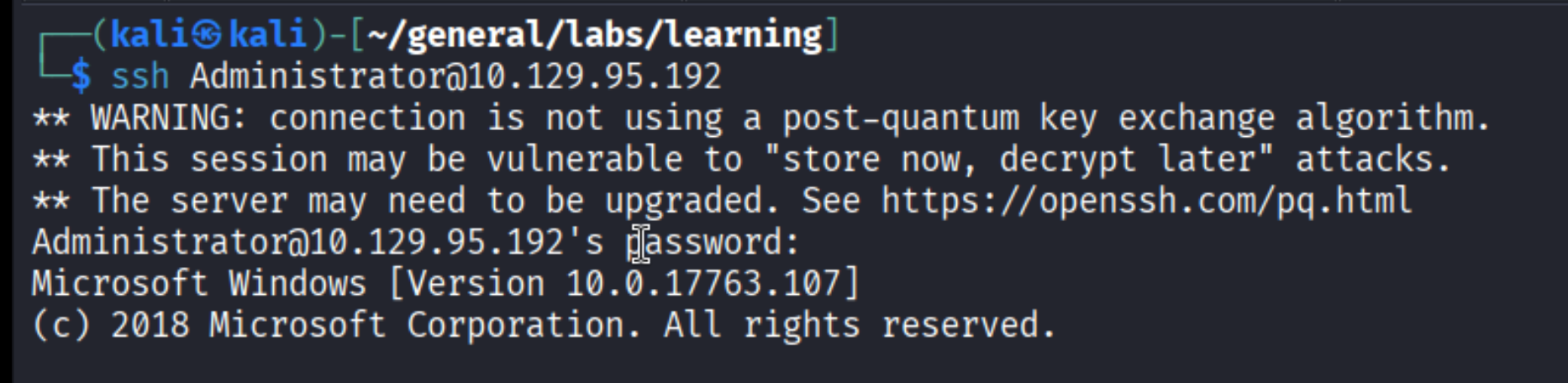 SSH as Administrator