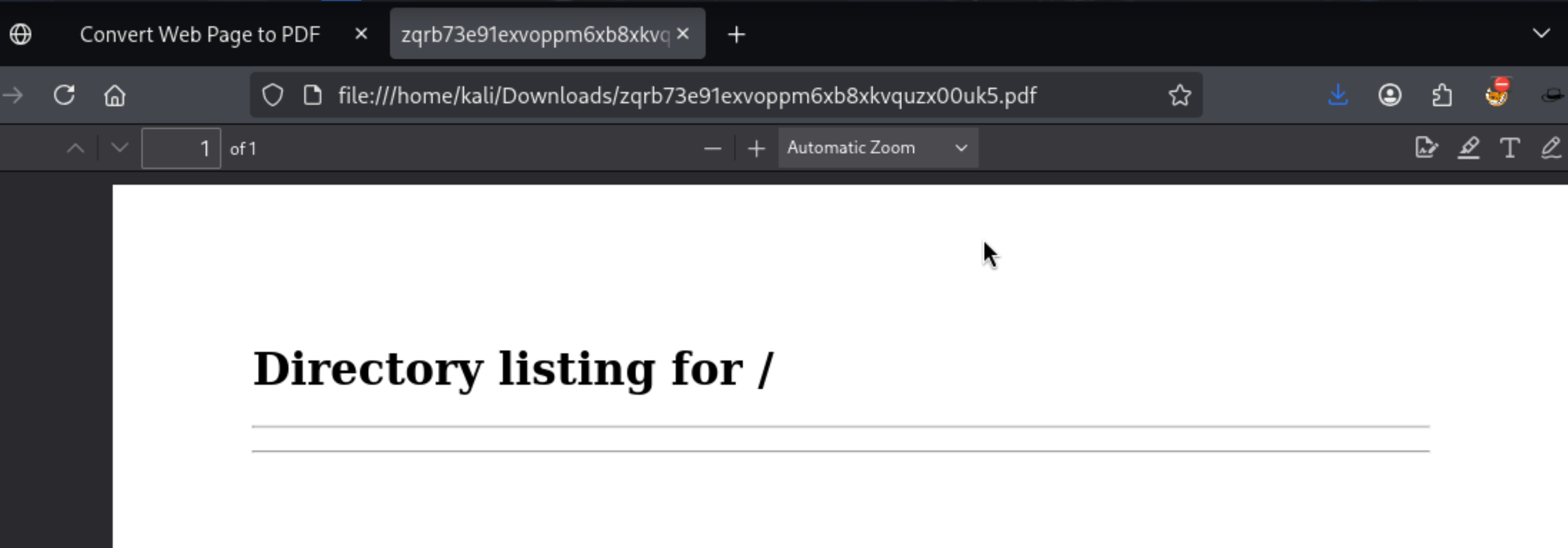 Generated PDF showing directory listing
