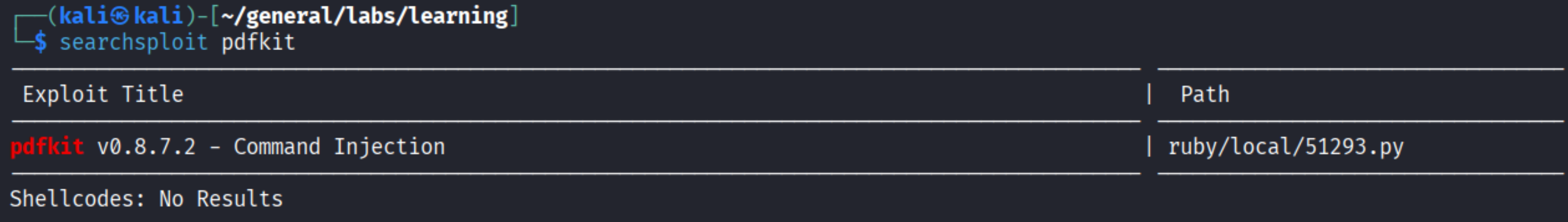 searchsploit pdfkit results