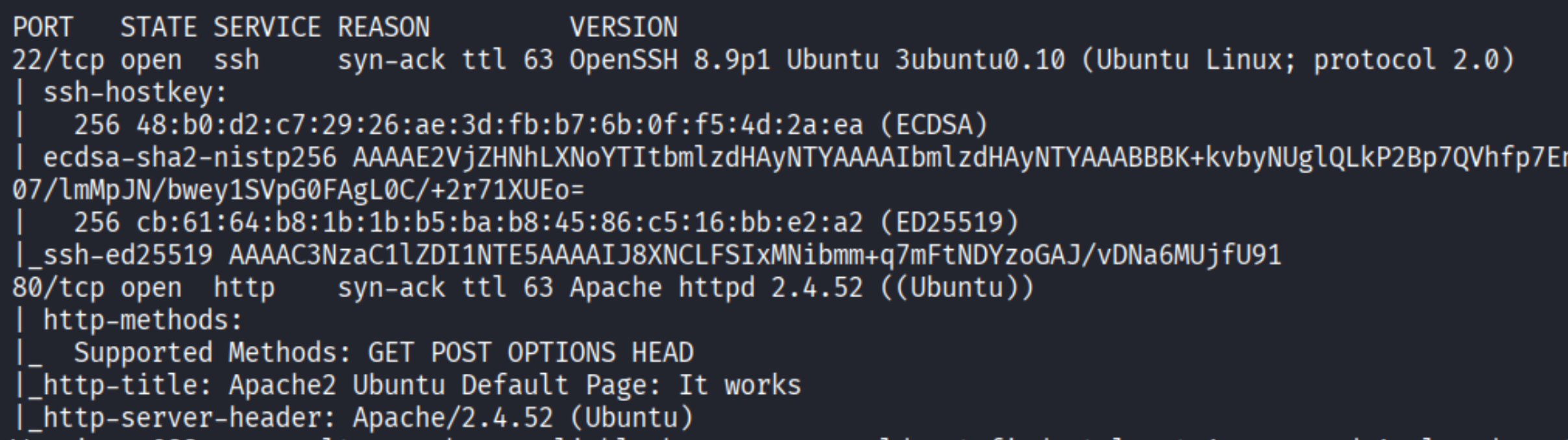 Nmap TCP results